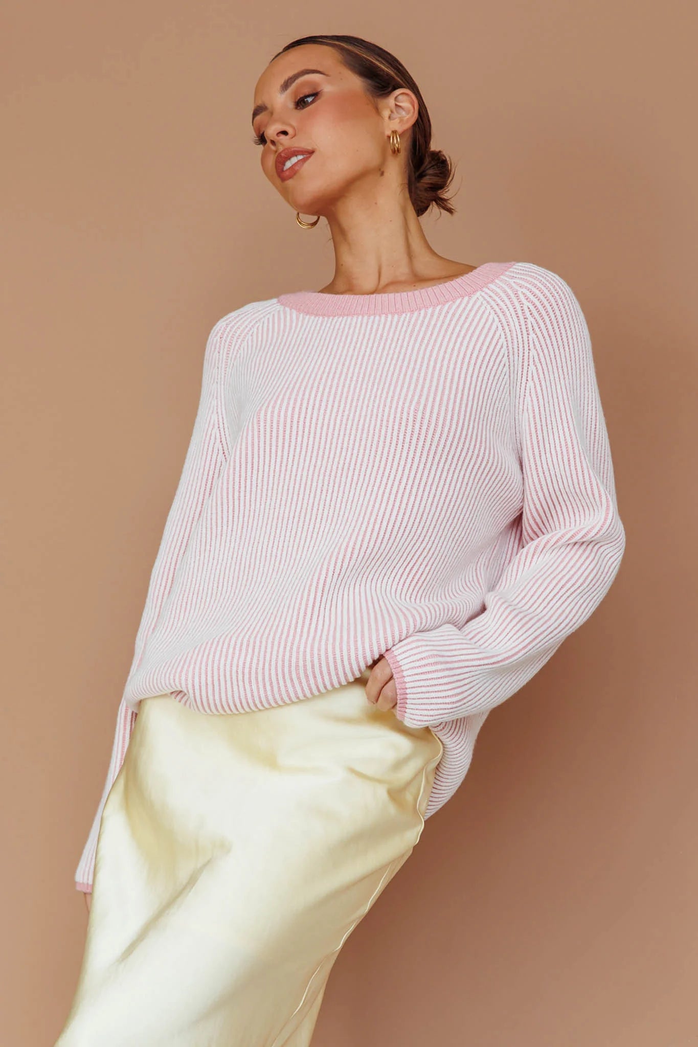 Trafalgur Ribbed Knit Sweater Pink