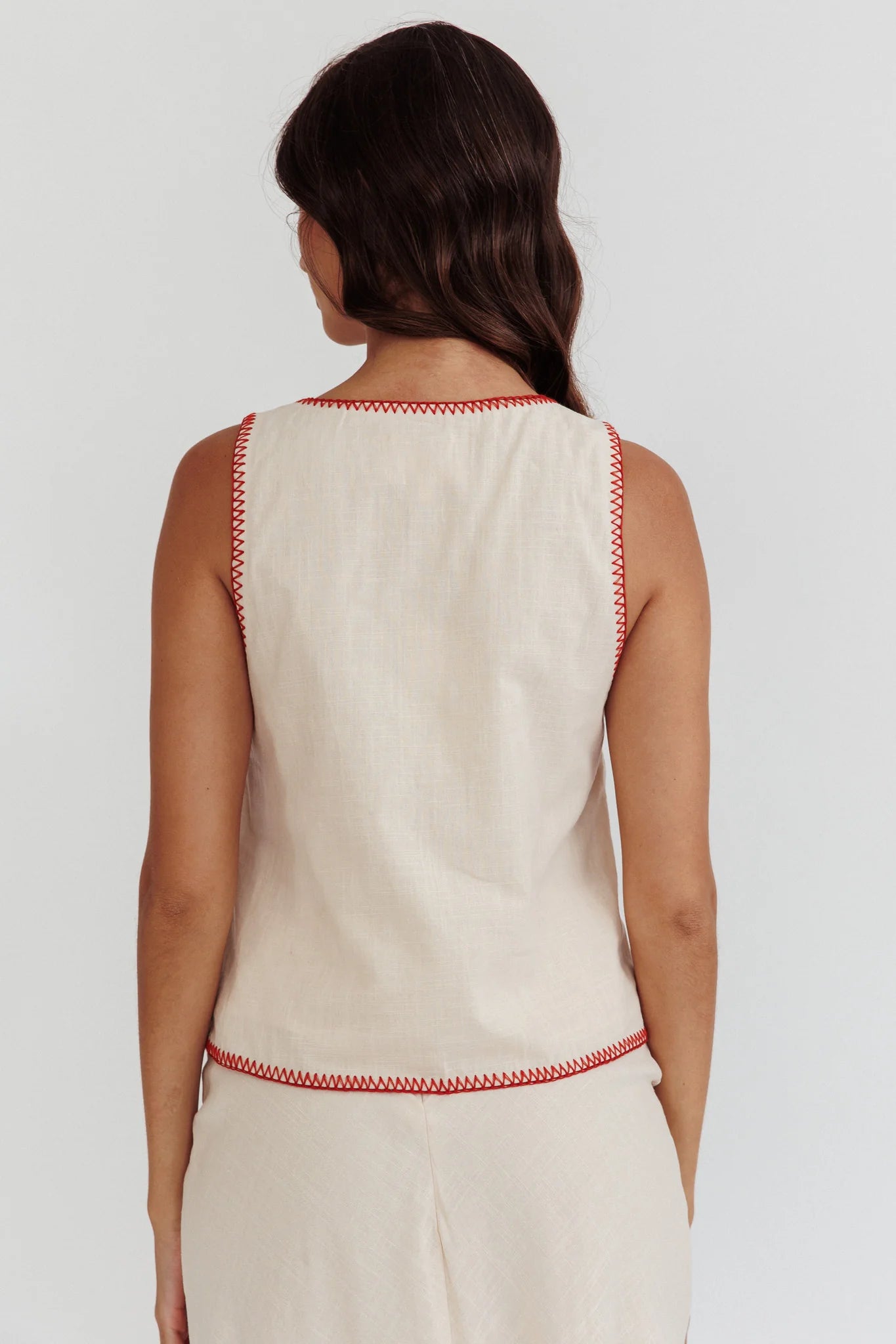 Dose Of Sunshine Blanket Stitch Vest Top Beige