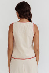 Dose Of Sunshine Blanket Stitch Vest Top Beige