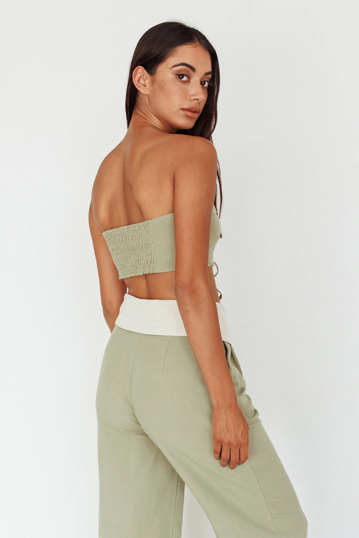East Village Lace-Up Crop Top Sage