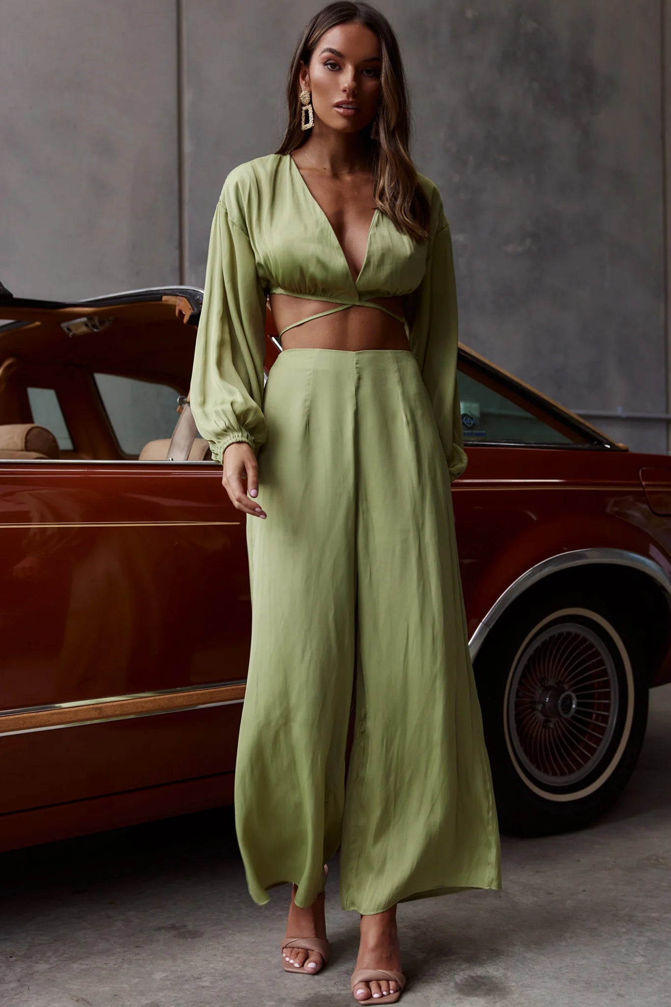 Lilian Long Sleeve Crop Top Olive