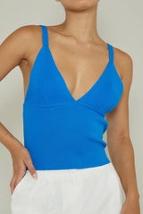 City V-Neck Knit Top Blue