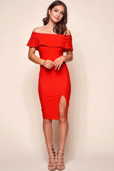 Alina Elegant Bodycon Dress Bright Red