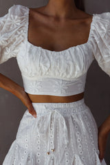 Passing By Tied Back Crop Top White