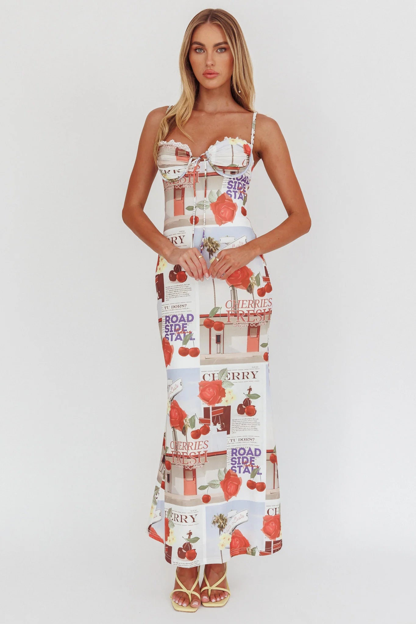 Fortune Bust Tie Maxi Dress Print Cherry