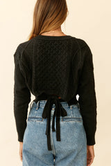 Dulce de Leche Long Sleeve Tie-Back Knit Sweater Black