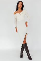 Annalora One-Shoulder Long Sleeve Midi Dress Cream