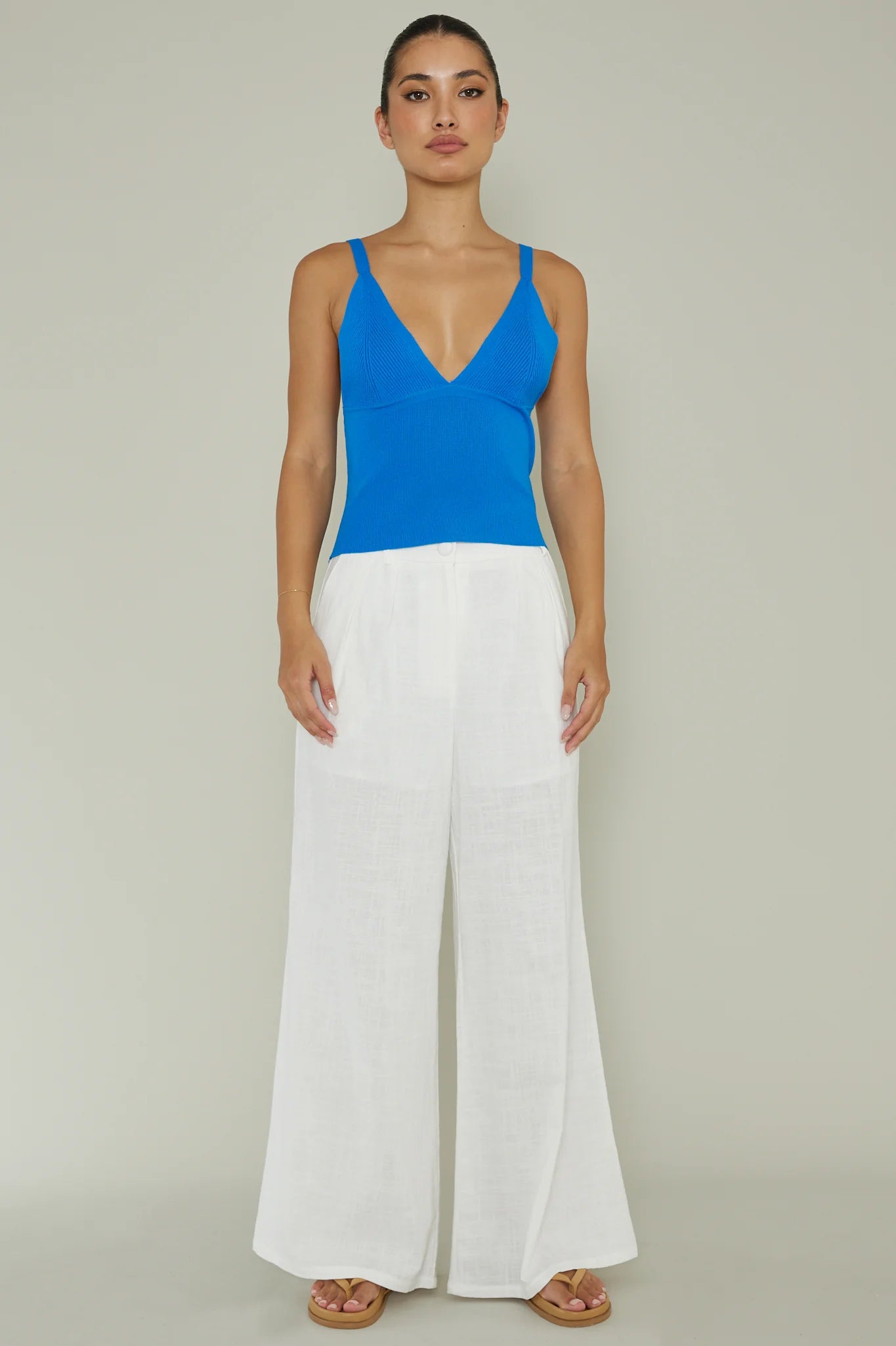 City V-Neck Knit Top Blue