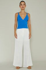 City V-Neck Knit Top Blue