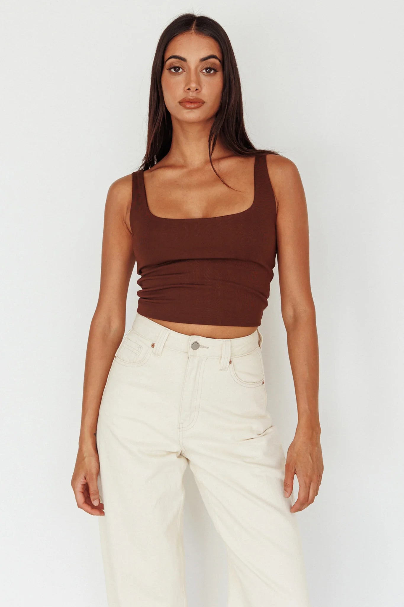 Pali U-Neckline Crop Top Brown