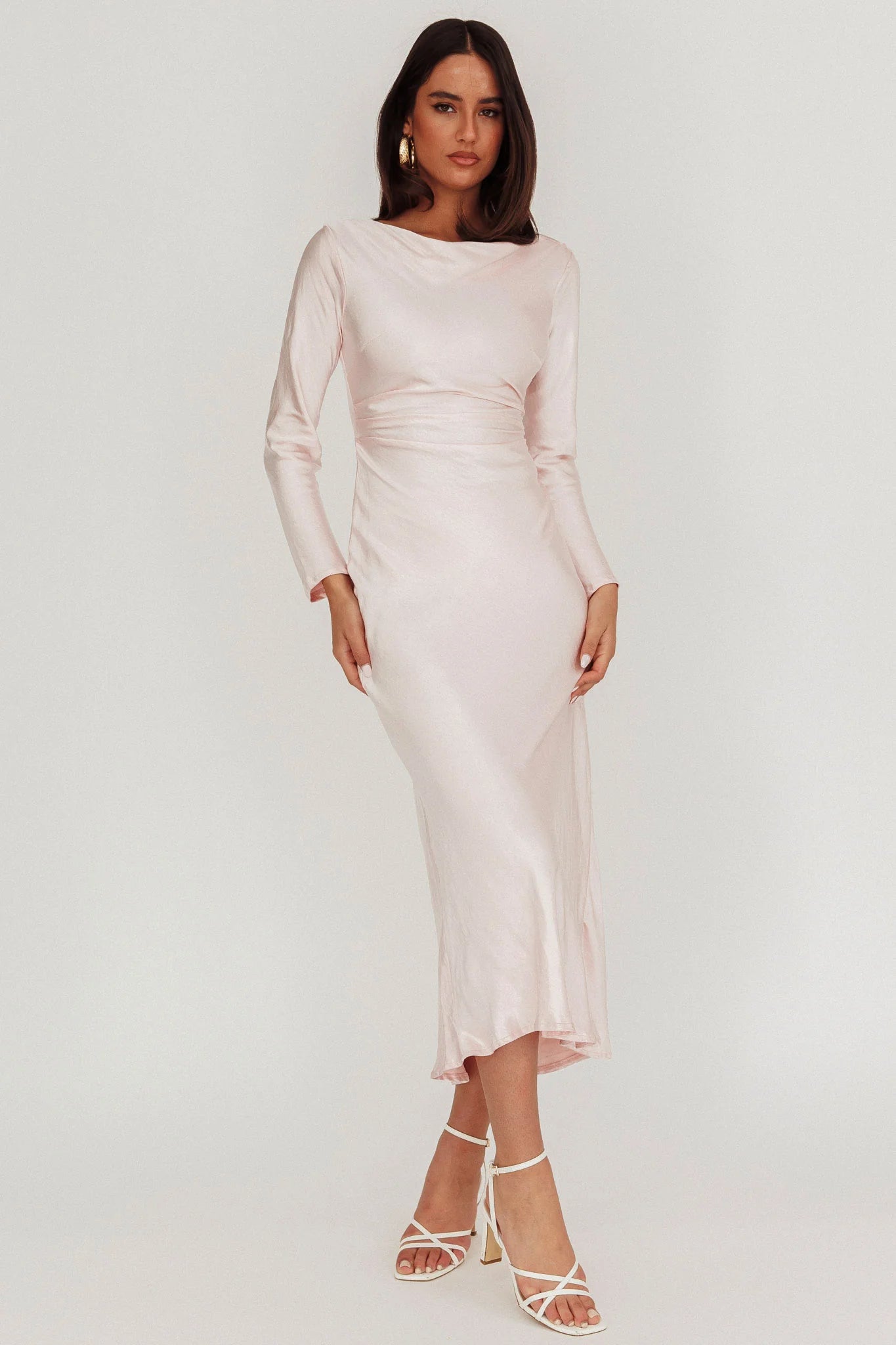 Loveland Cowl Back Midi Dress Baby Pink