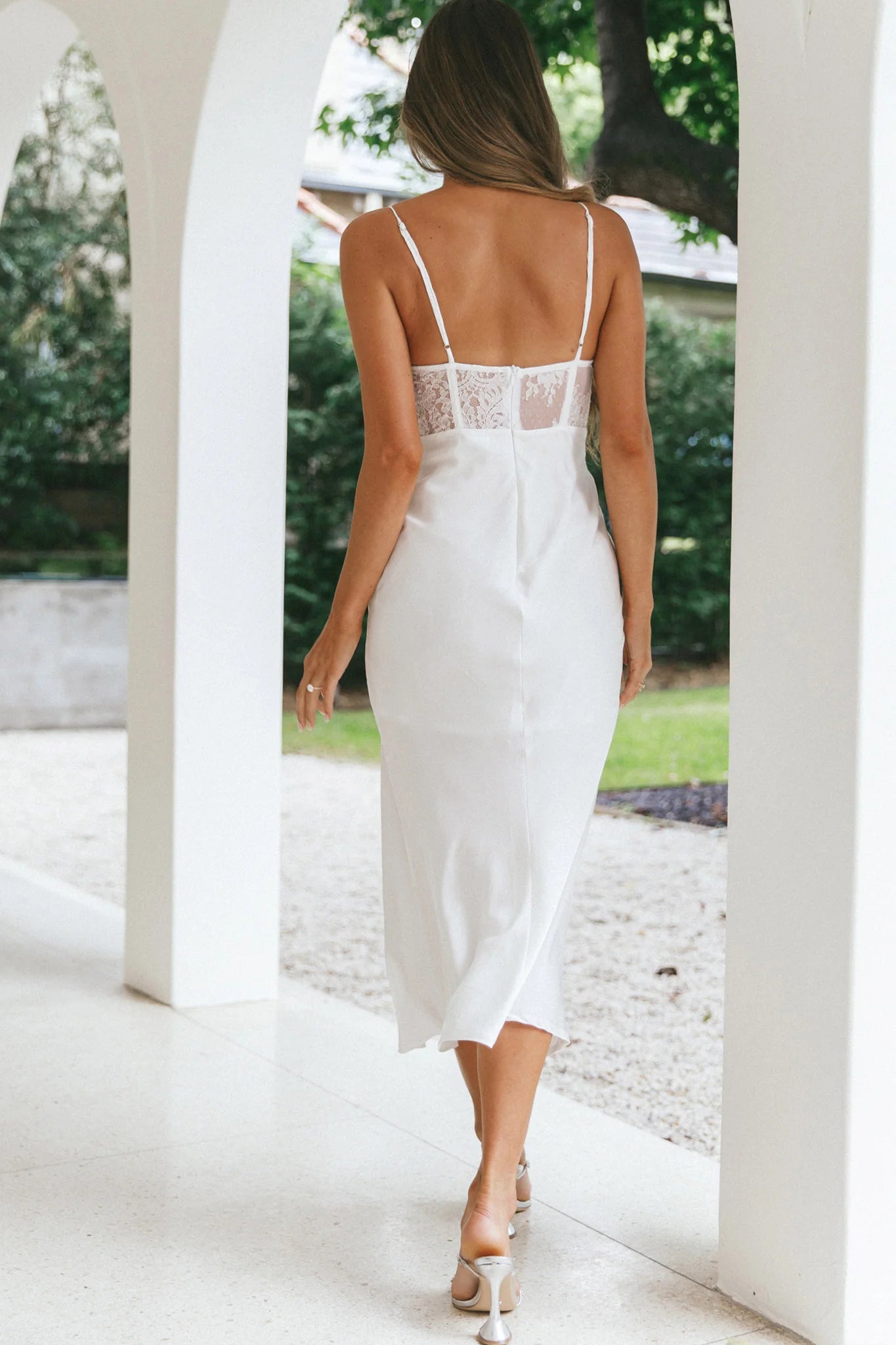 Trophy Lace Bodice Midi Dress Ivory