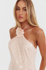 High Roller Flower Decoration Halter Dress Sequin Pink