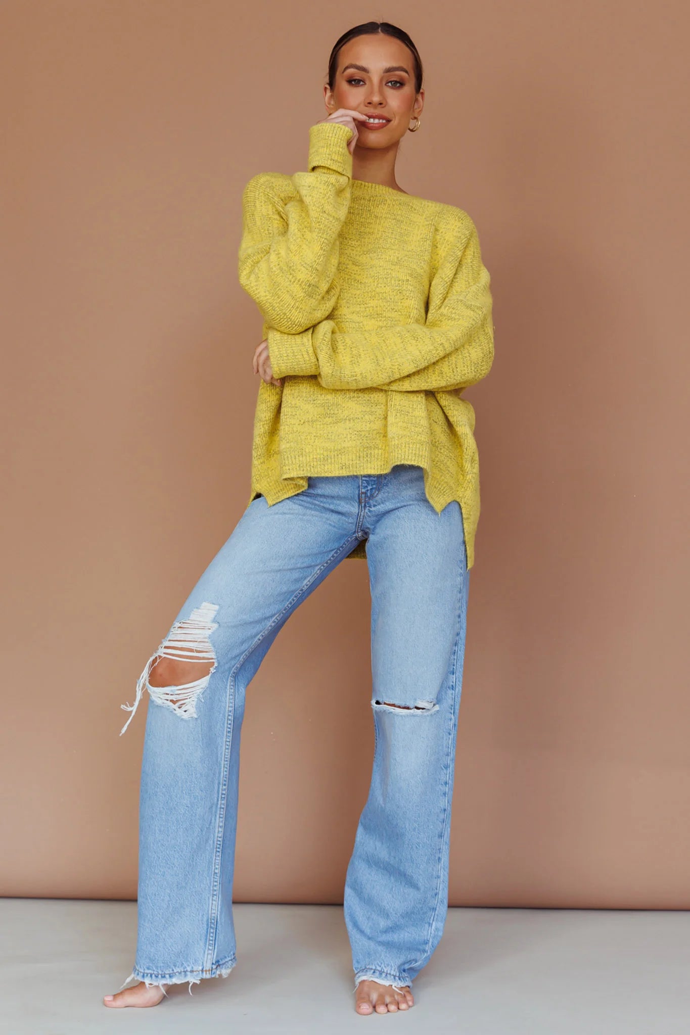 Kayce Dropped Shoulder Knit Sweater Yellow