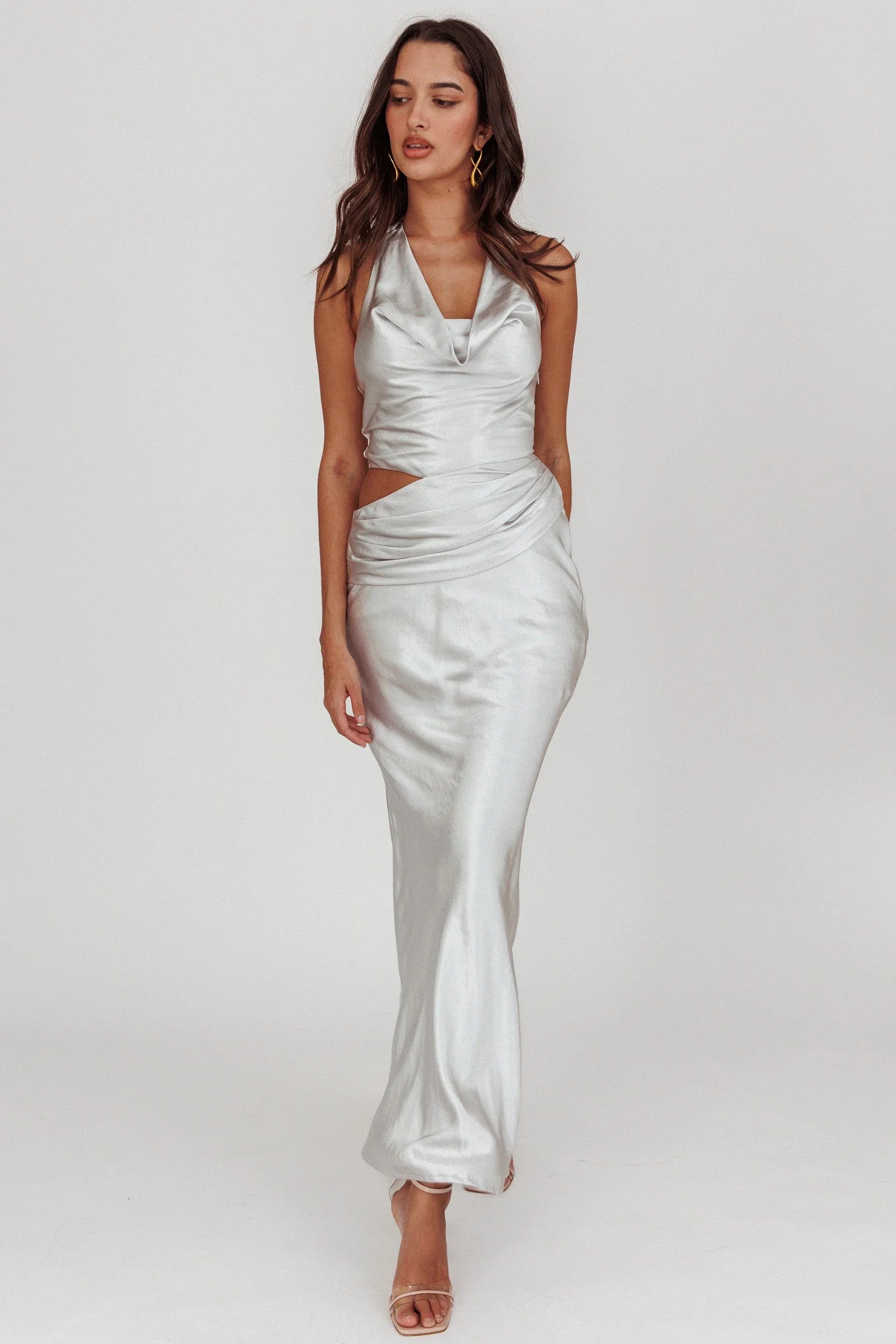 Cassiopeia Cowl Halter Neck Cut Out Maxi Dress Opal
