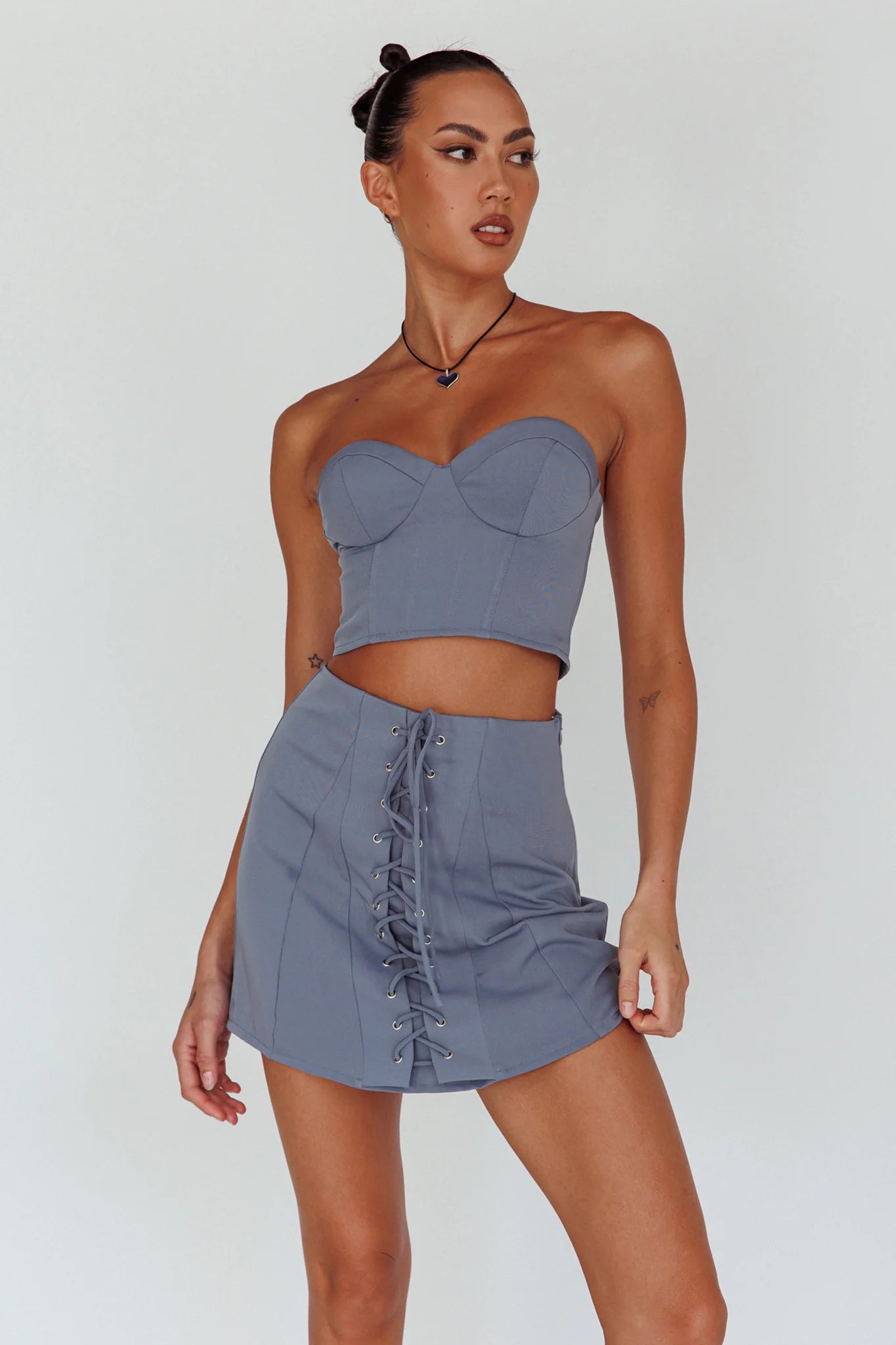 Ventura Bustier Crop Top Suit Grey