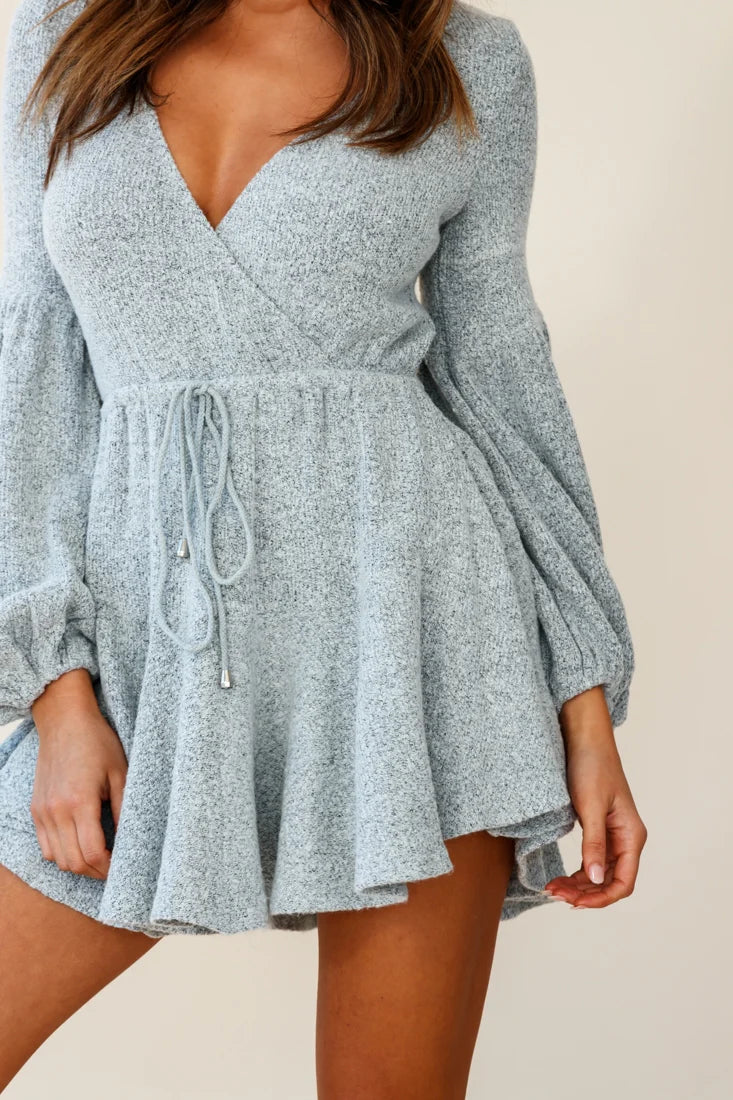 Annalise Long Sleeve Drawstring Knit Dress Grey
