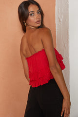 Meet Me At Sunset Frill Trim Bandeau Top Red