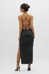 Alysia Plunging Halterneck Maxi Dress Black