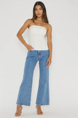 Cathlin Contrast Stitching Strapless Top White