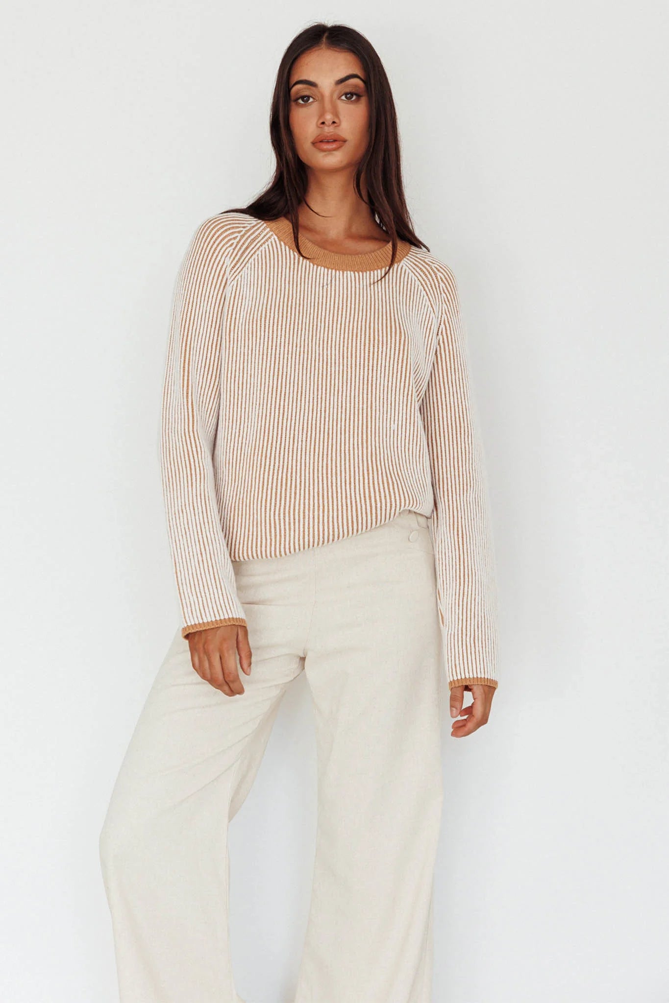 Trafalgur Ribbed Knit Sweater Camel