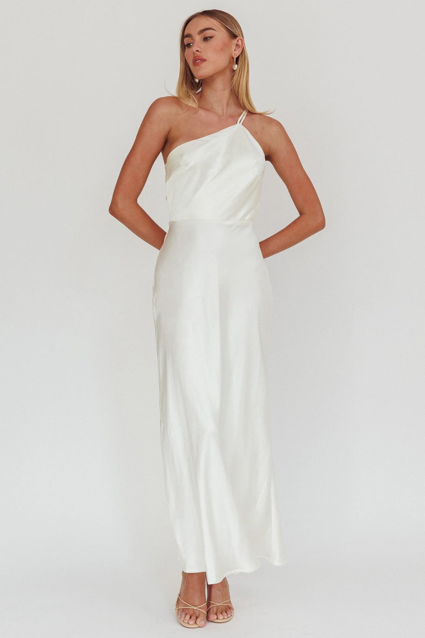 Aubrianna One-Shoulder Strappy Back Dress White