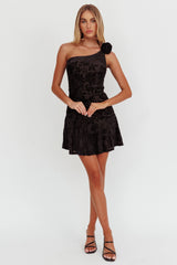 Midnight Aura One Shoulder Mini Dress Black