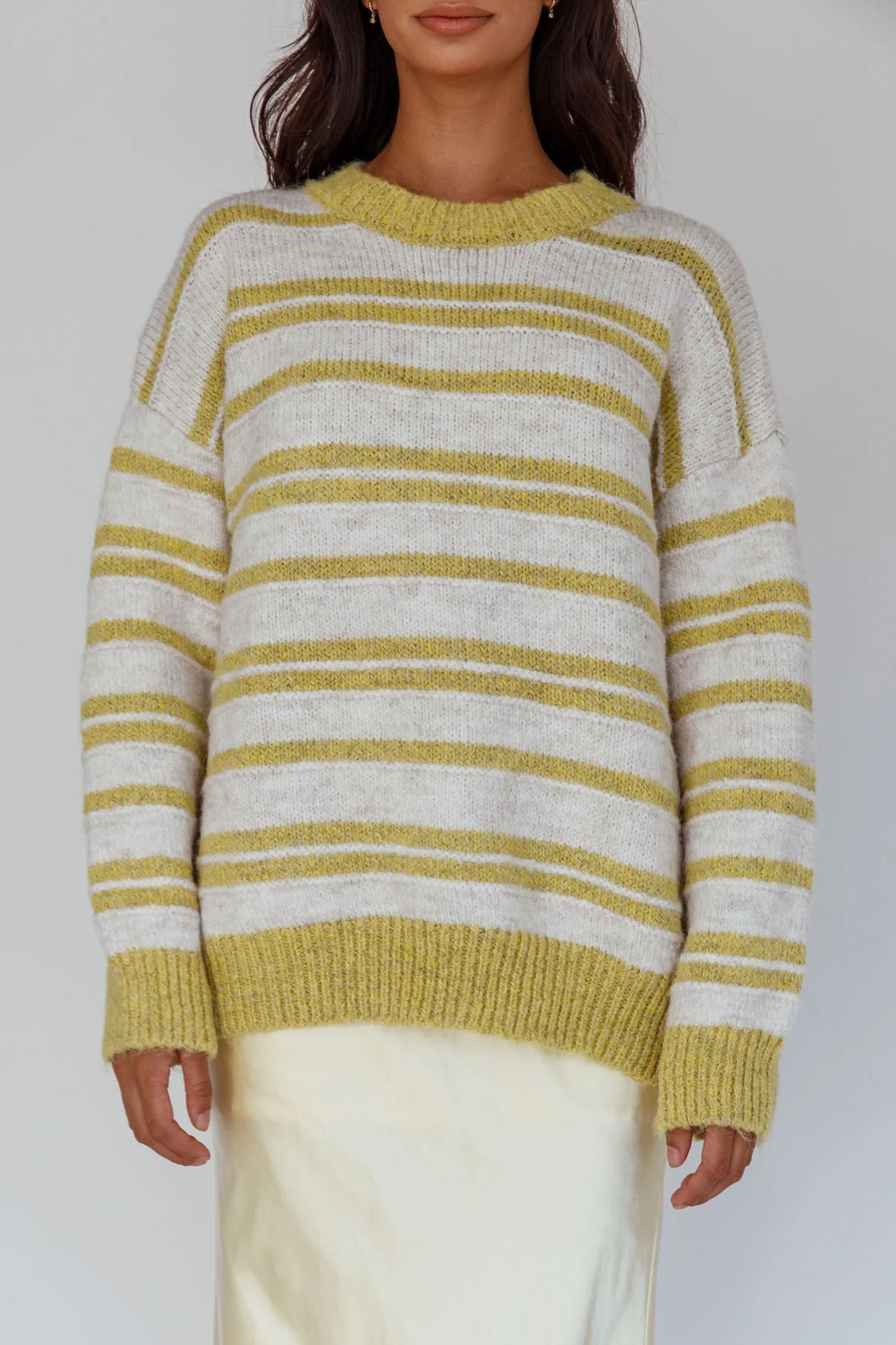 Jona Relaxed Knit Sweater Striped Beige