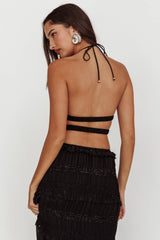 Helios Halterneck Shirred Sequin Top Black