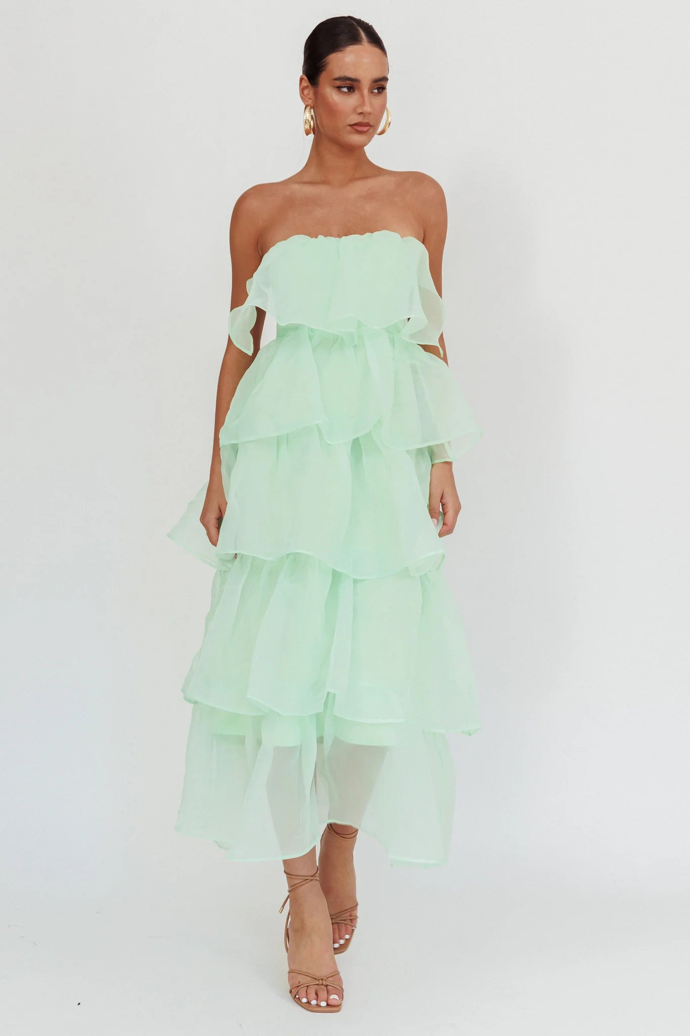 Behati Tiered Layer Midi Dress Mint