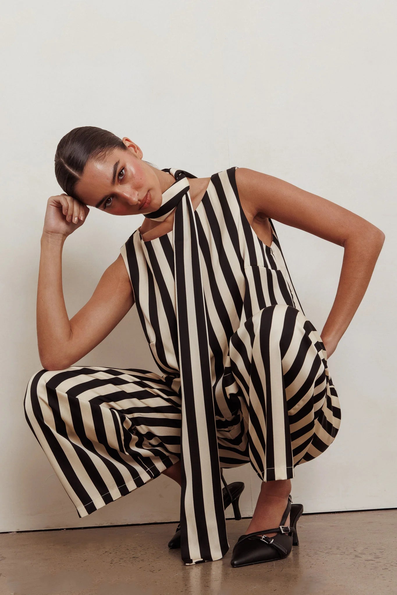 Love Galore Striped Sleeveless Top Black/Beige