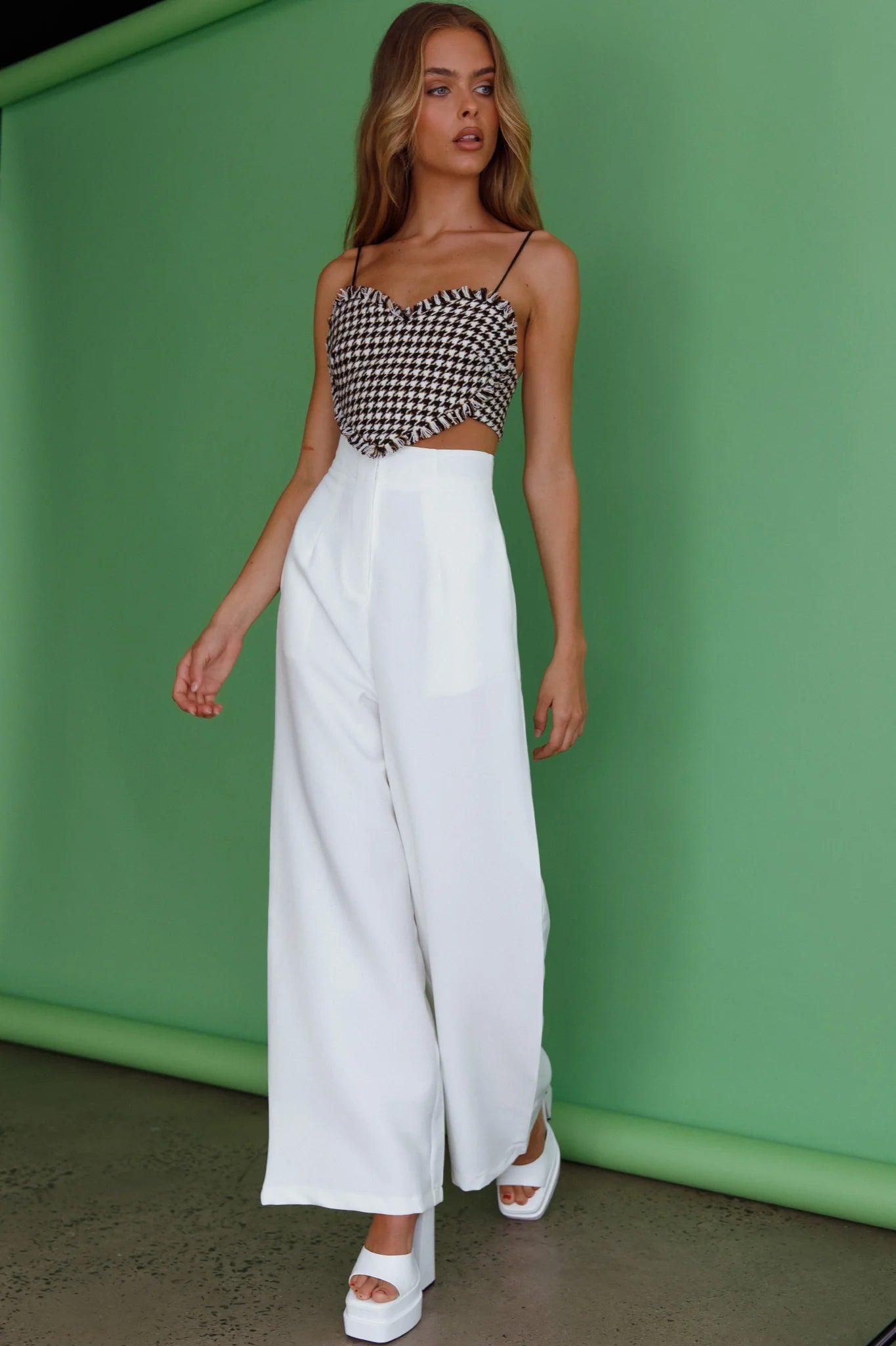 Miss Fine Heart Crop Top Houndstooth Black