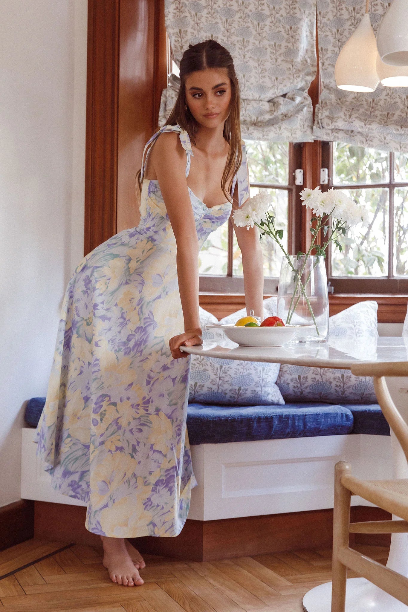 Sweet Pea Tied Shoulder Midi Dress Floral Purple