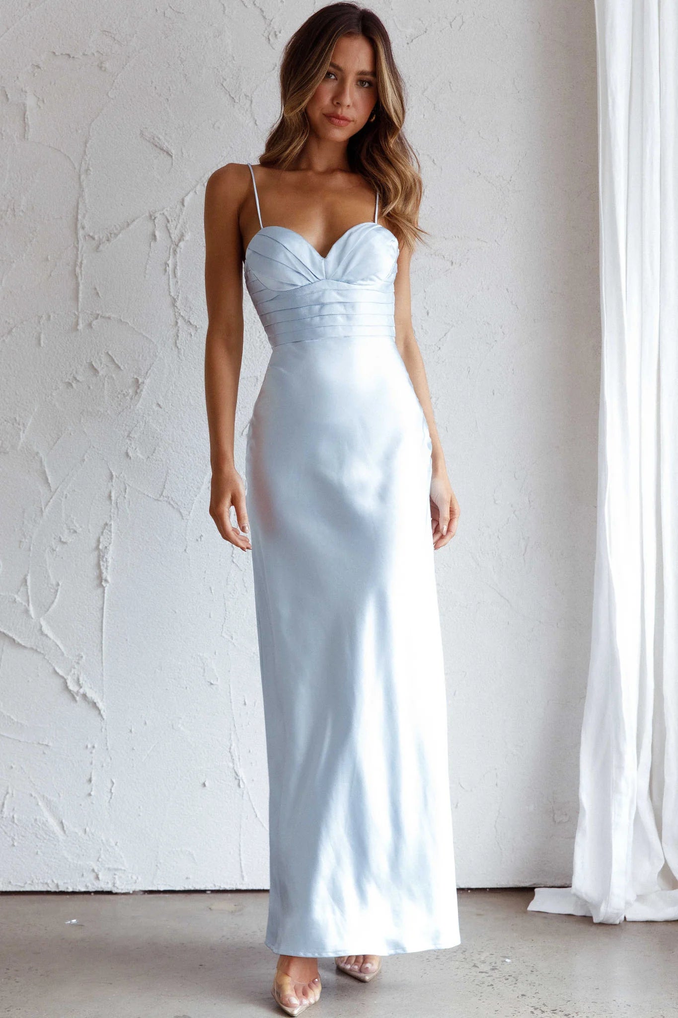 Azara Pintuck Bodice Maxi Dress Steel Blue