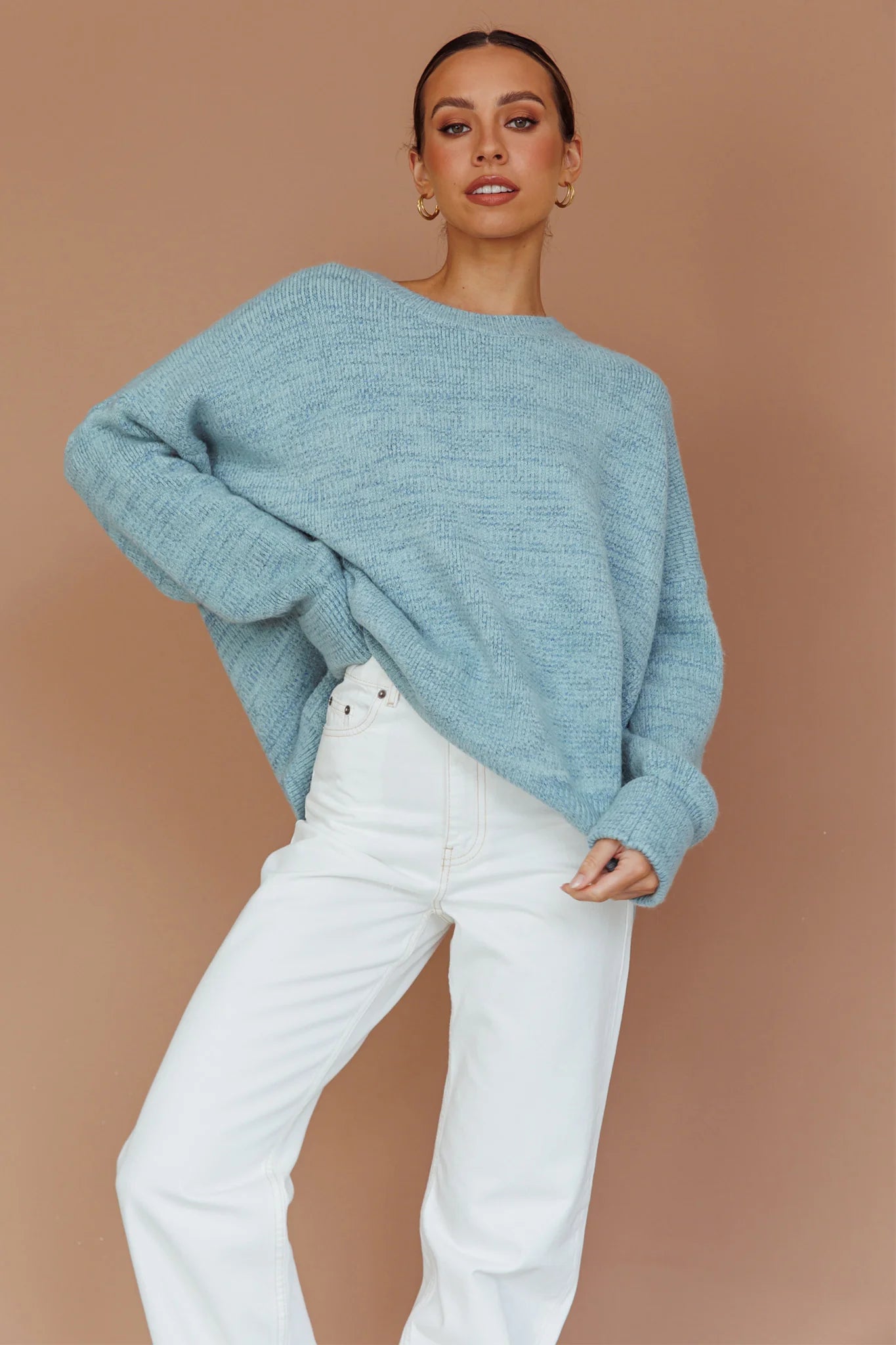Kayce Dropped Shoulder Knit Sweater Sky Blue
