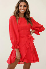 Agnes Long Sleeve Pleat Detail Dress Red