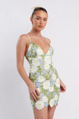 Amitie Floral Lace Mini Dress Green