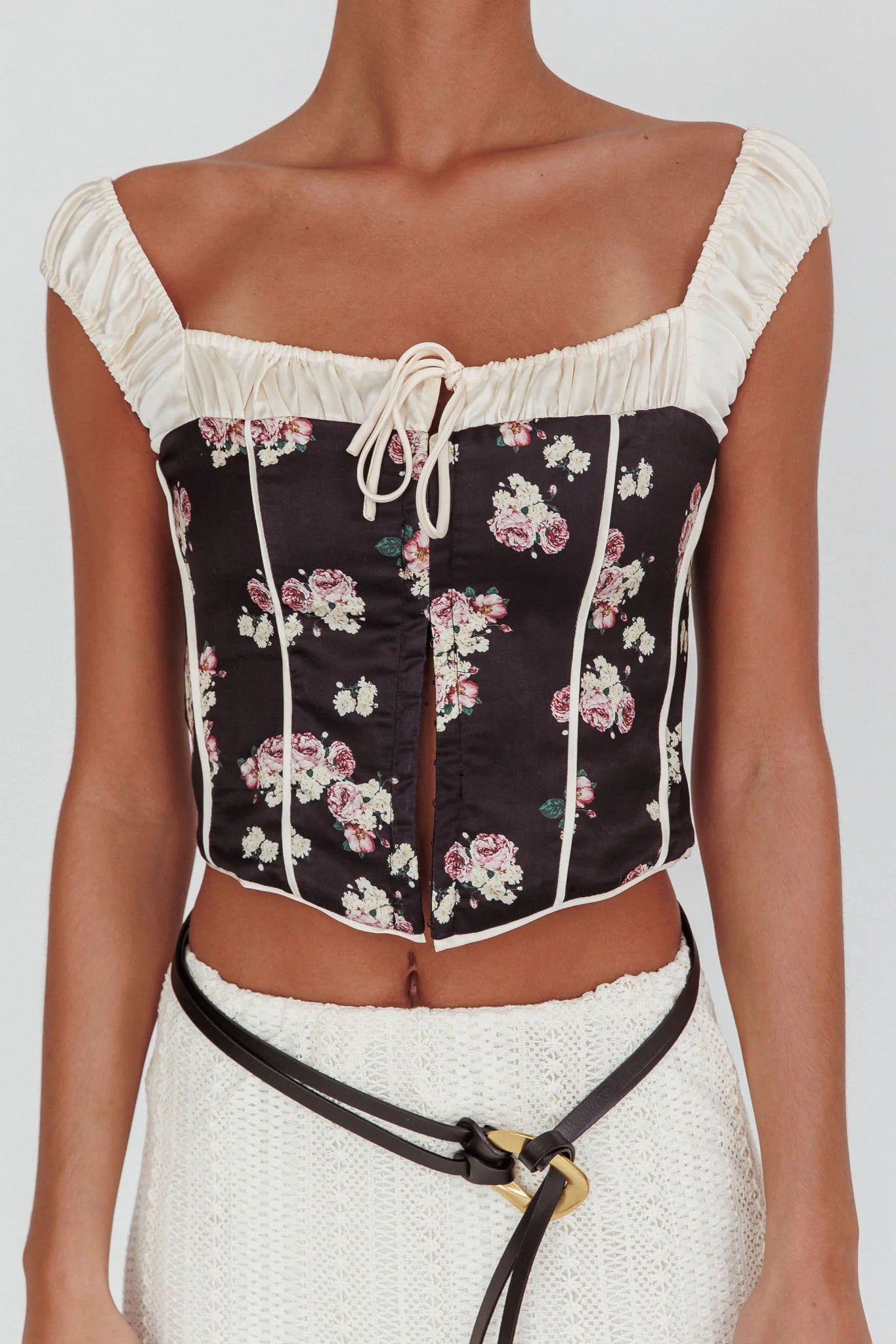 Take A Chance Drawstring Neckline Top Black