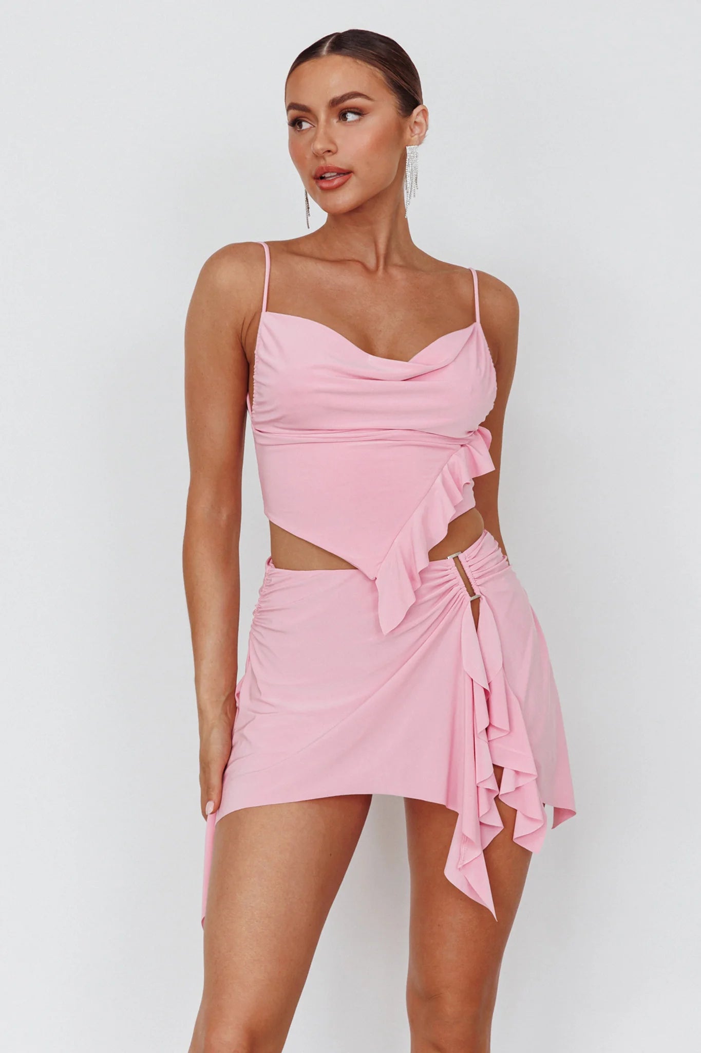 Such A Tease Cowl Neck Crop Top Pink
