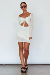 Jamaica Bell Sleeve Crochet Mini Dress White