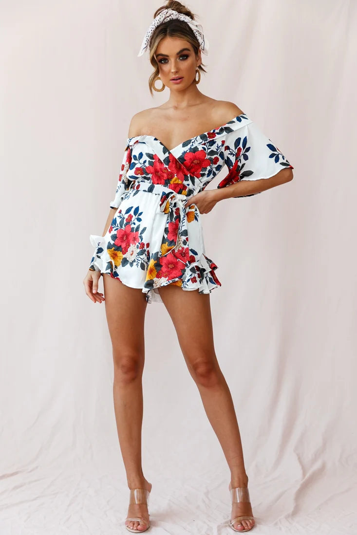 Ambrosia Off-Shoulder Floral Romper White