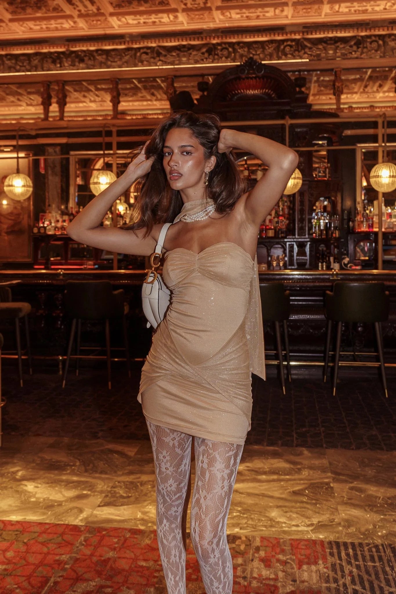 Elma Bandeau Neck Tie Mini Dress Gold