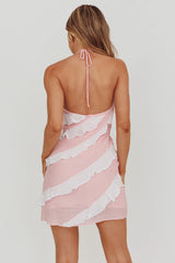 Arrabel Halterneck Contrast Ruffle Mini Dress Pink