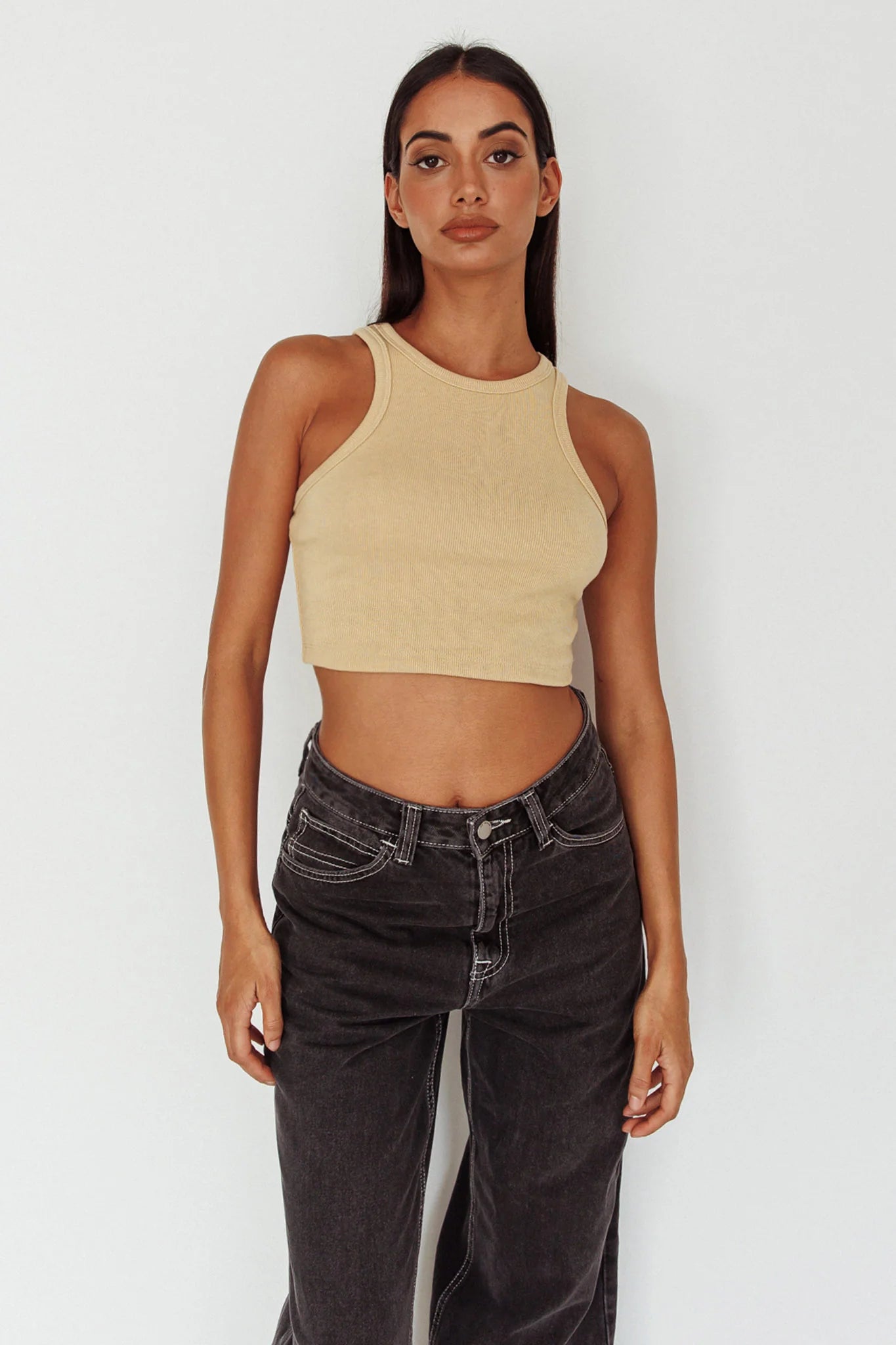 Bryn Racerback Crop Top Sand