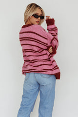 Jona Relaxed Knit Sweater Striped Pink