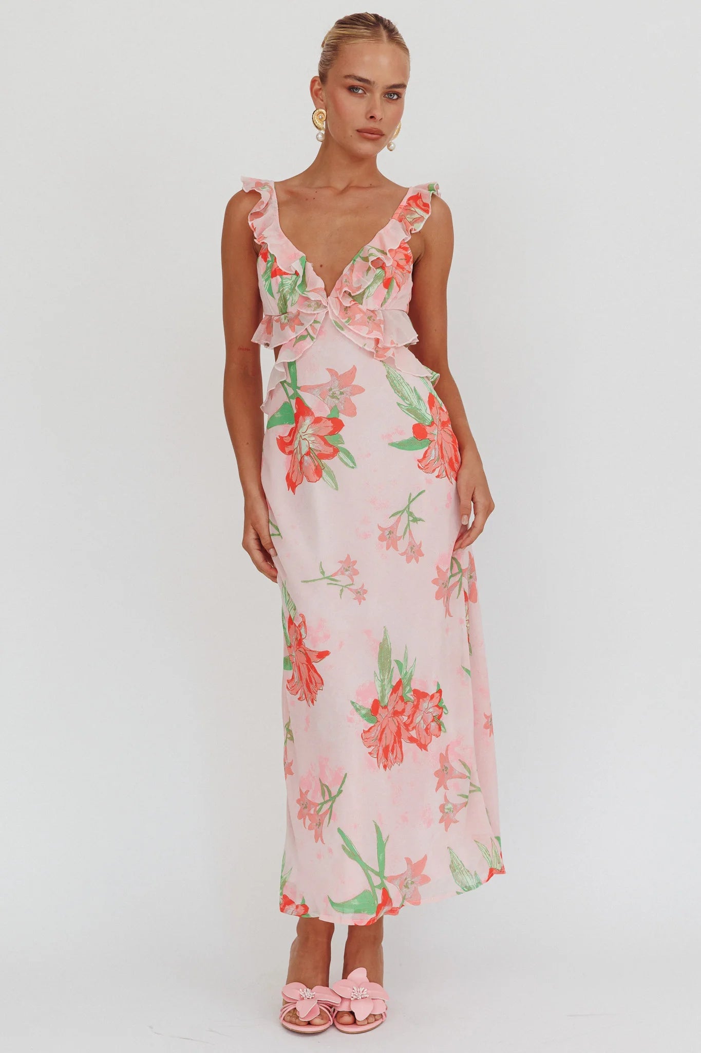 Second Chances Ruffle Trim Maxi Dress Lily Orange