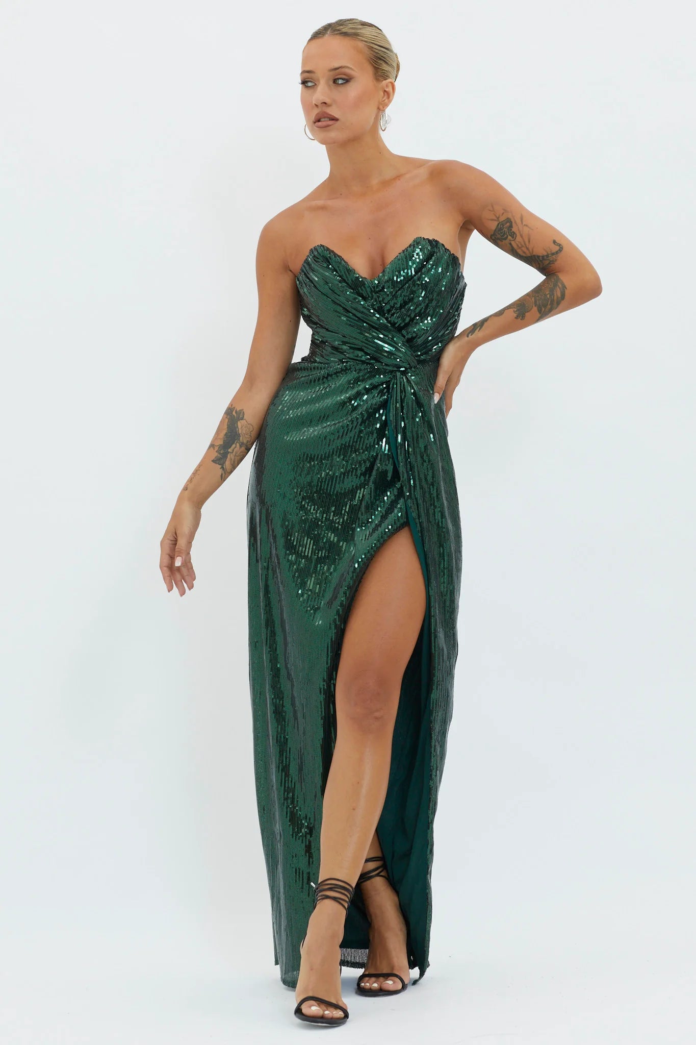 Angel Energy Strapless Sequin Maxi Dress Hunter Green
