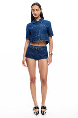 LIONESS Halston Denim Top Blue Denim