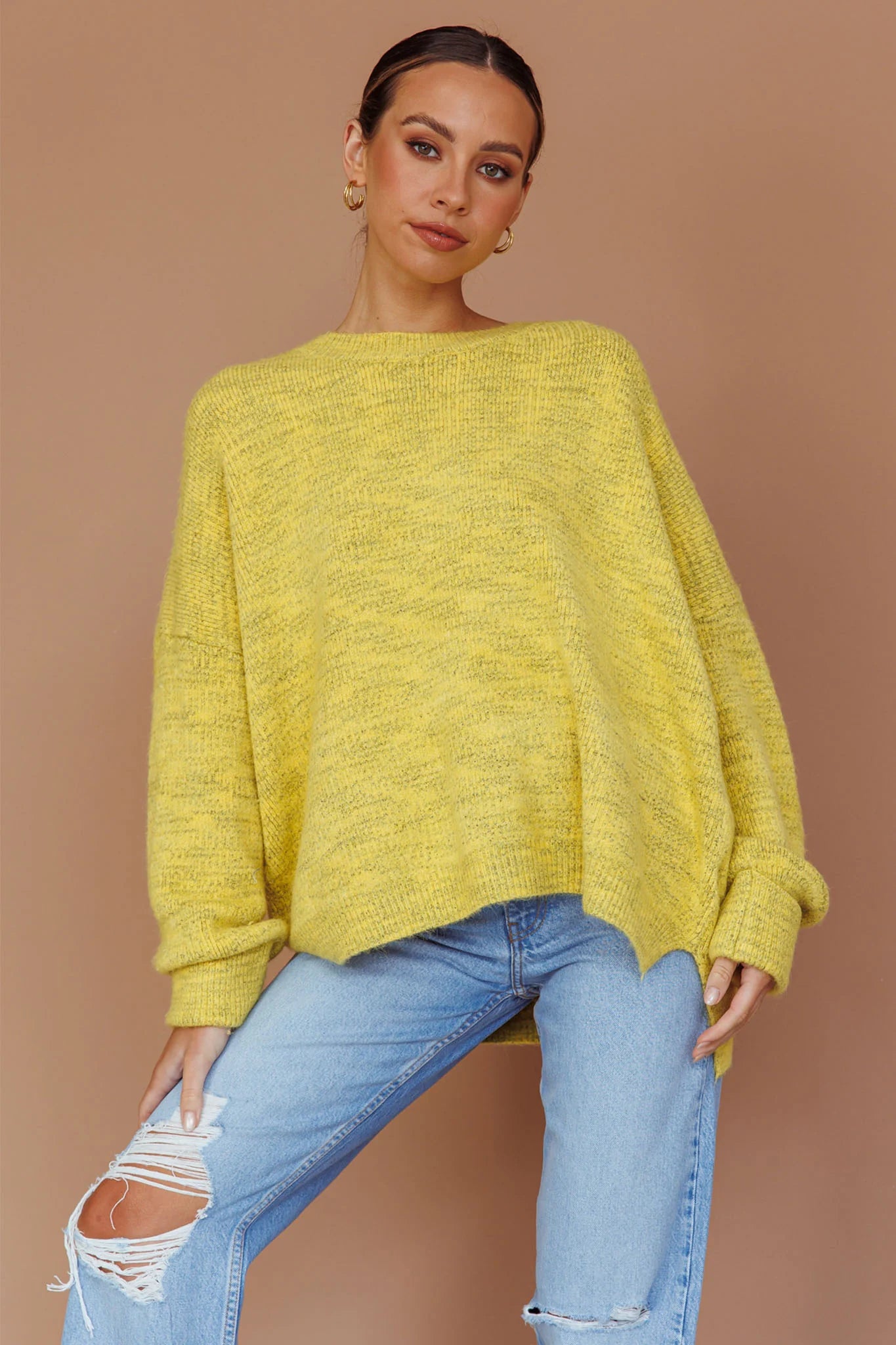 Kayce Dropped Shoulder Knit Sweater Yellow