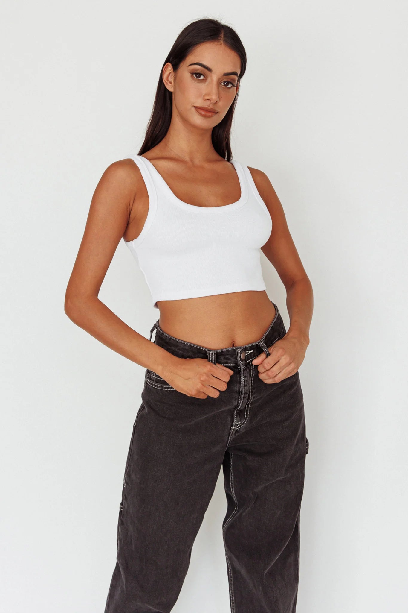 Drifting Ribbed Crop Top White